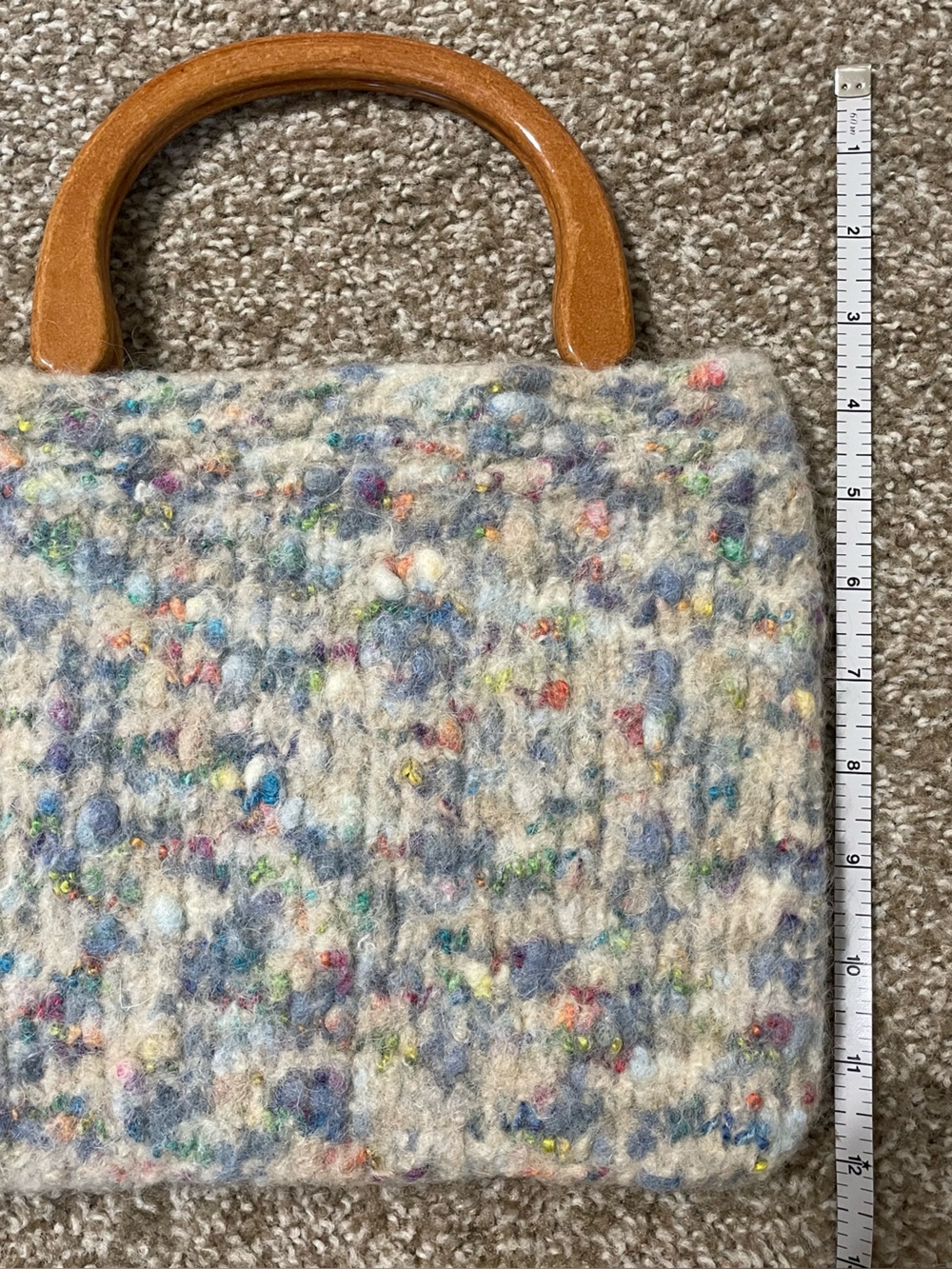 Multicolor Felted Wool Handbag with Wooden Handles - Picture 4 of 4